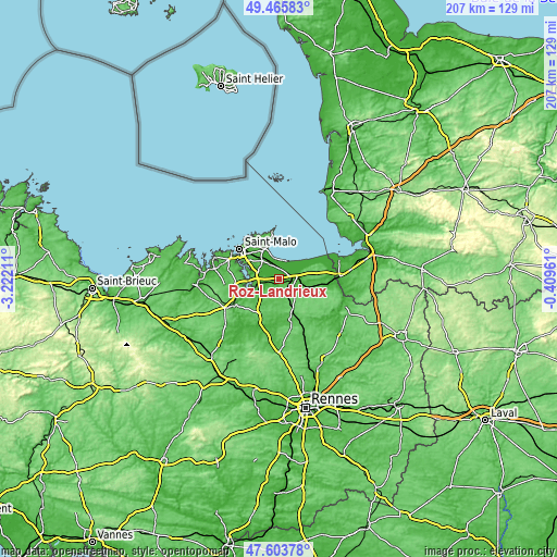 Topographic map of Roz-Landrieux