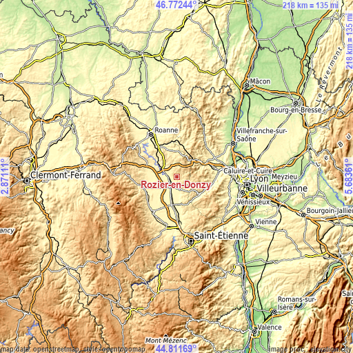 Topographic map of Rozier-en-Donzy