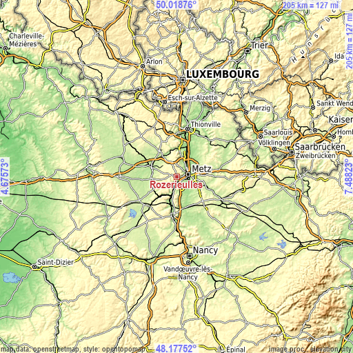 Topographic map of Rozérieulles