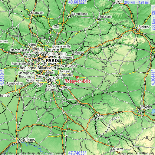 Topographic map of Rozay-en-Brie