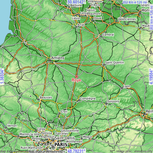 Topographic map of Roye