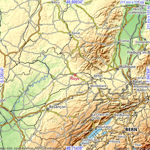 Topographic map of Roye