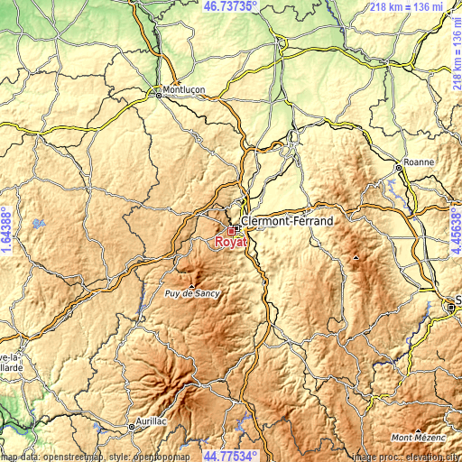 Topographic map of Royat