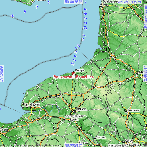 Topographic map of Rouxmesnil-Bouteilles