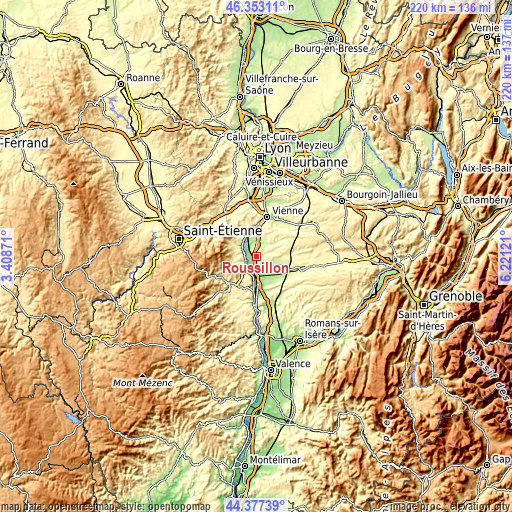 Topographic map of Roussillon