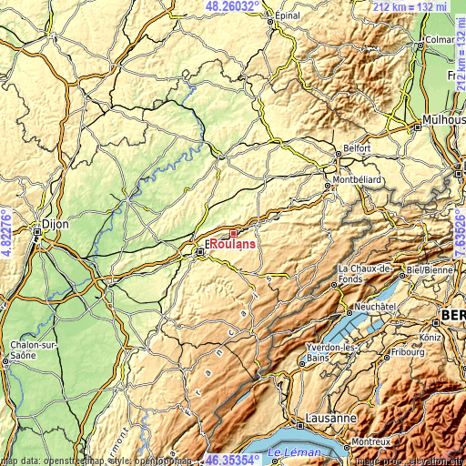 Topographic map of Roulans