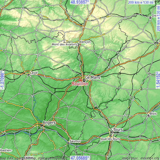 Topographic map of Rouillon
