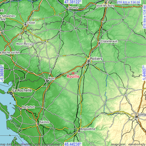 Topographic map of Rouillé