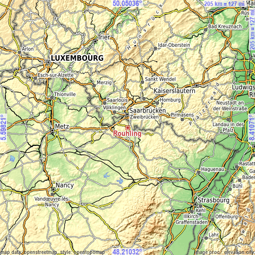 Topographic map of Rouhling