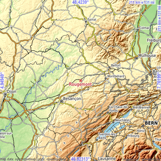 Topographic map of Rougemont