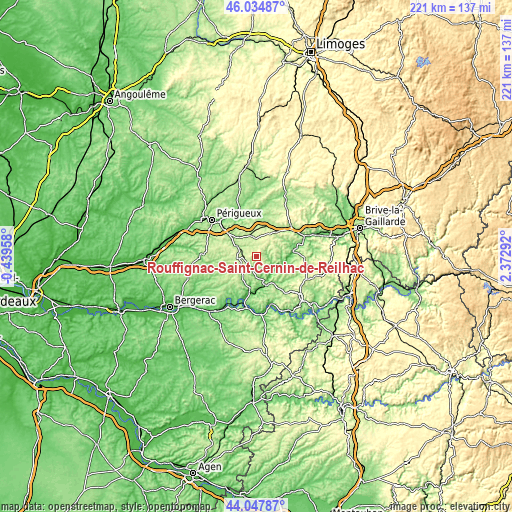 Topographic map of Rouffignac-Saint-Cernin-de-Reilhac