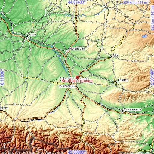 Topographic map of Rouffiac-Tolosan