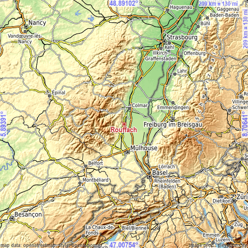 Topographic map of Rouffach