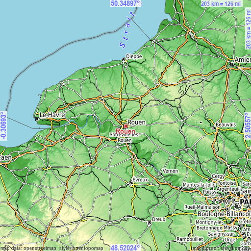 Topographic map of Rouen