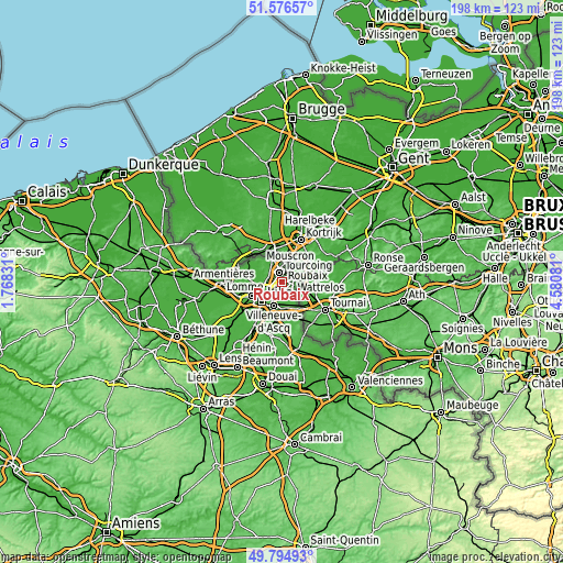 Topographic map of Roubaix
