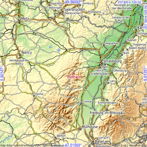 Topographic map of Rothau