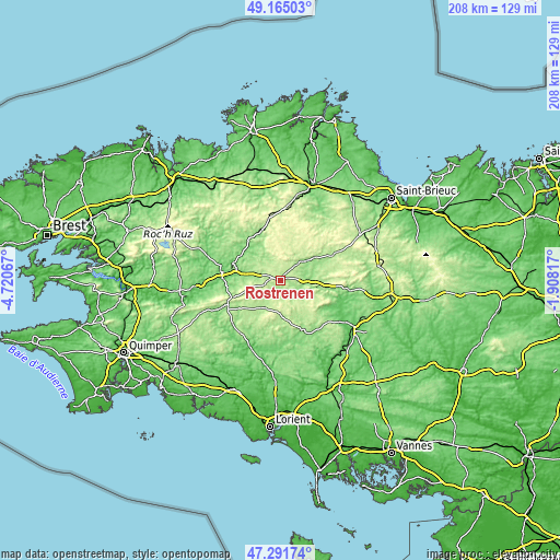 Topographic map of Rostrenen