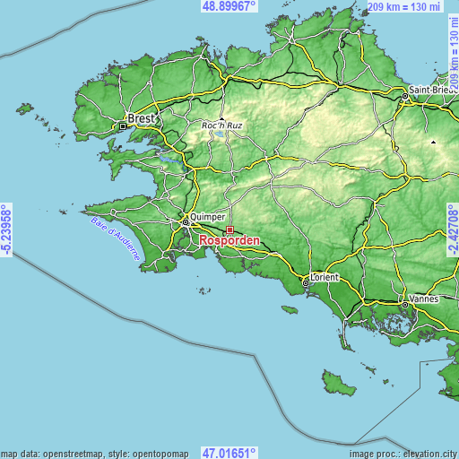 Topographic map of Rosporden