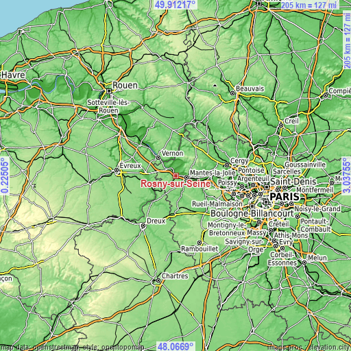 Topographic map of Rosny-sur-Seine