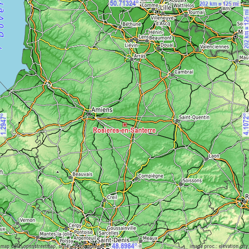 Topographic map of Rosières-en-Santerre