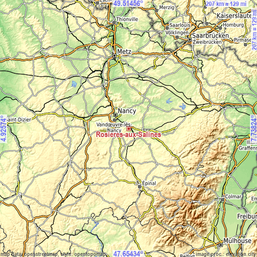 Topographic map of Rosières-aux-Salines