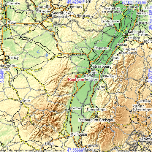 Topographic map of Rosheim