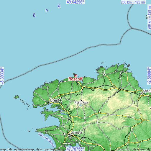 Topographic map of Roscoff