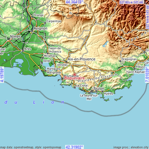 Topographic map of Roquevaire