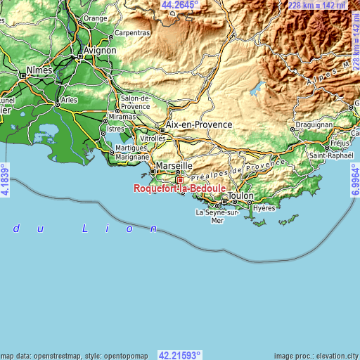 Topographic map of Roquefort-la-Bédoule