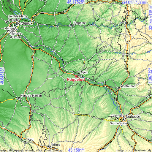 Topographic map of Roquefort