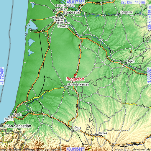 Topographic map of Roquefort