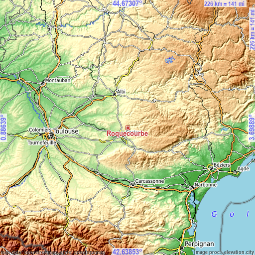 Topographic map of Roquecourbe