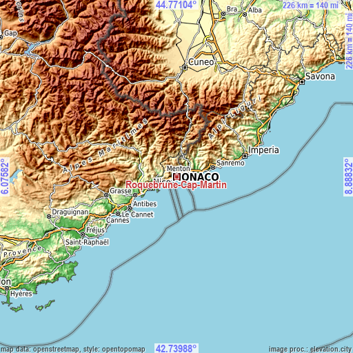 Topographic map of Roquebrune-Cap-Martin