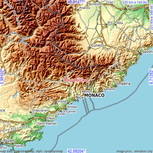 Topographic map of Roquebillière