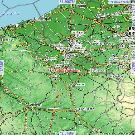 Topographic map of Roost-Warendin