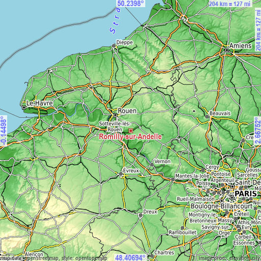 Topographic map of Romilly-sur-Andelle