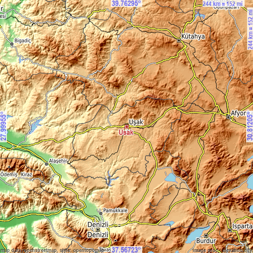 Topographic map of Uşak