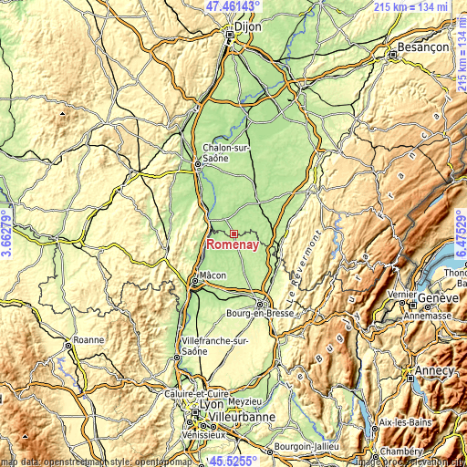 Topographic map of Romenay