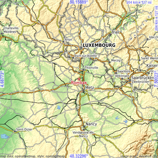 Topographic map of Rombas