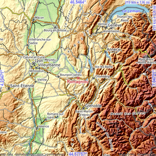 Topographic map of Romagnieu