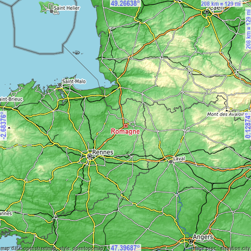 Topographic map of Romagné