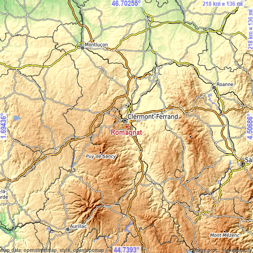 Topographic map of Romagnat