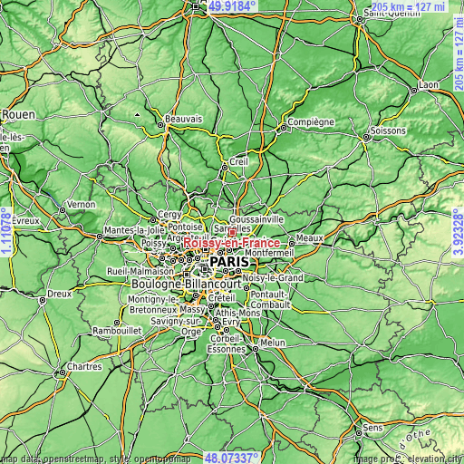 Topographic map of Roissy-en-France