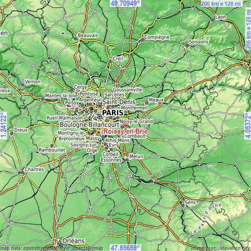 Topographic map of Roissy-en-Brie