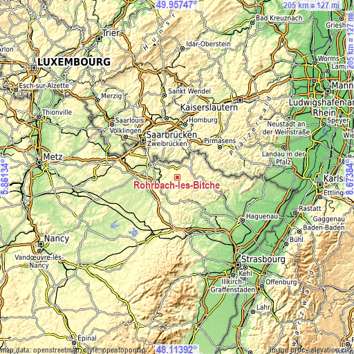 Topographic map of Rohrbach-lès-Bitche