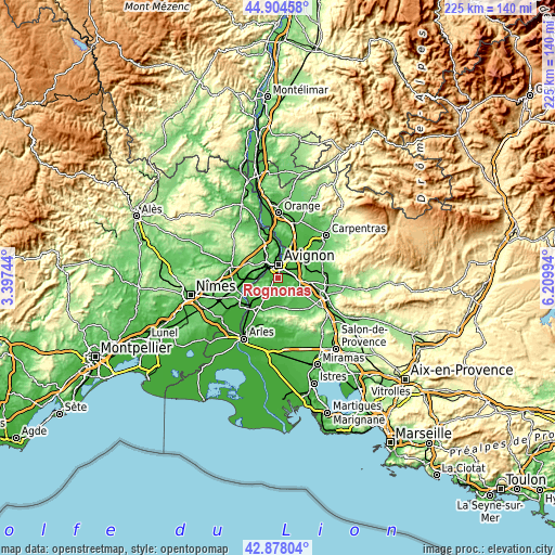 Topographic map of Rognonas