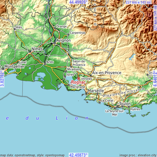Topographic map of Rognac