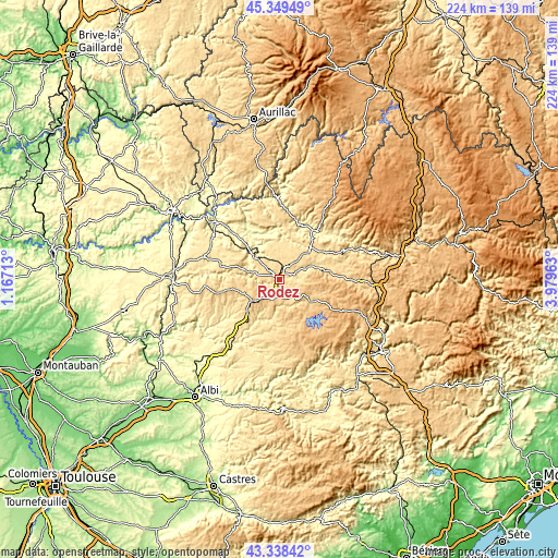 Topographic map of Rodez