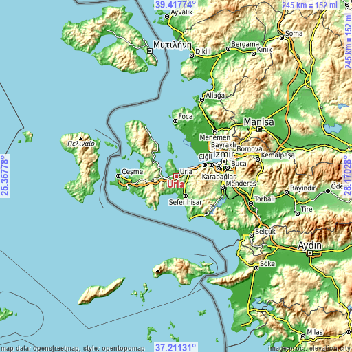 Topographic map of Urla