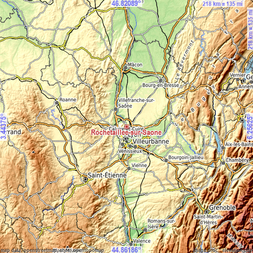 Topographic map of Rochetaillée-sur-Saône